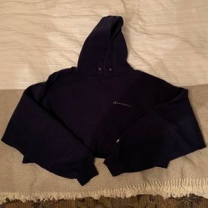 Vintage Champion Navy Cropped Hoodie
